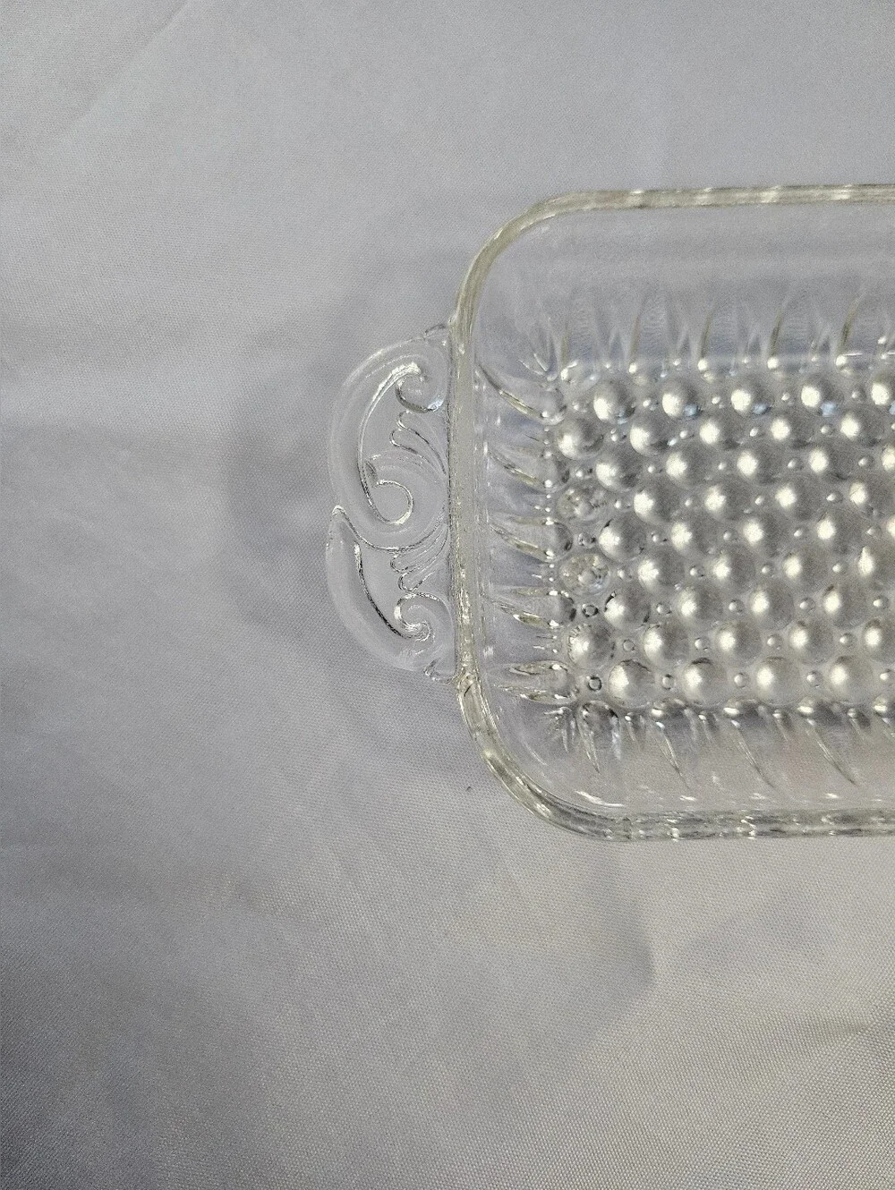Vintage Anchor Hocking Clear Glass Hobnail and Ray Rectangle Relish Tray Dish